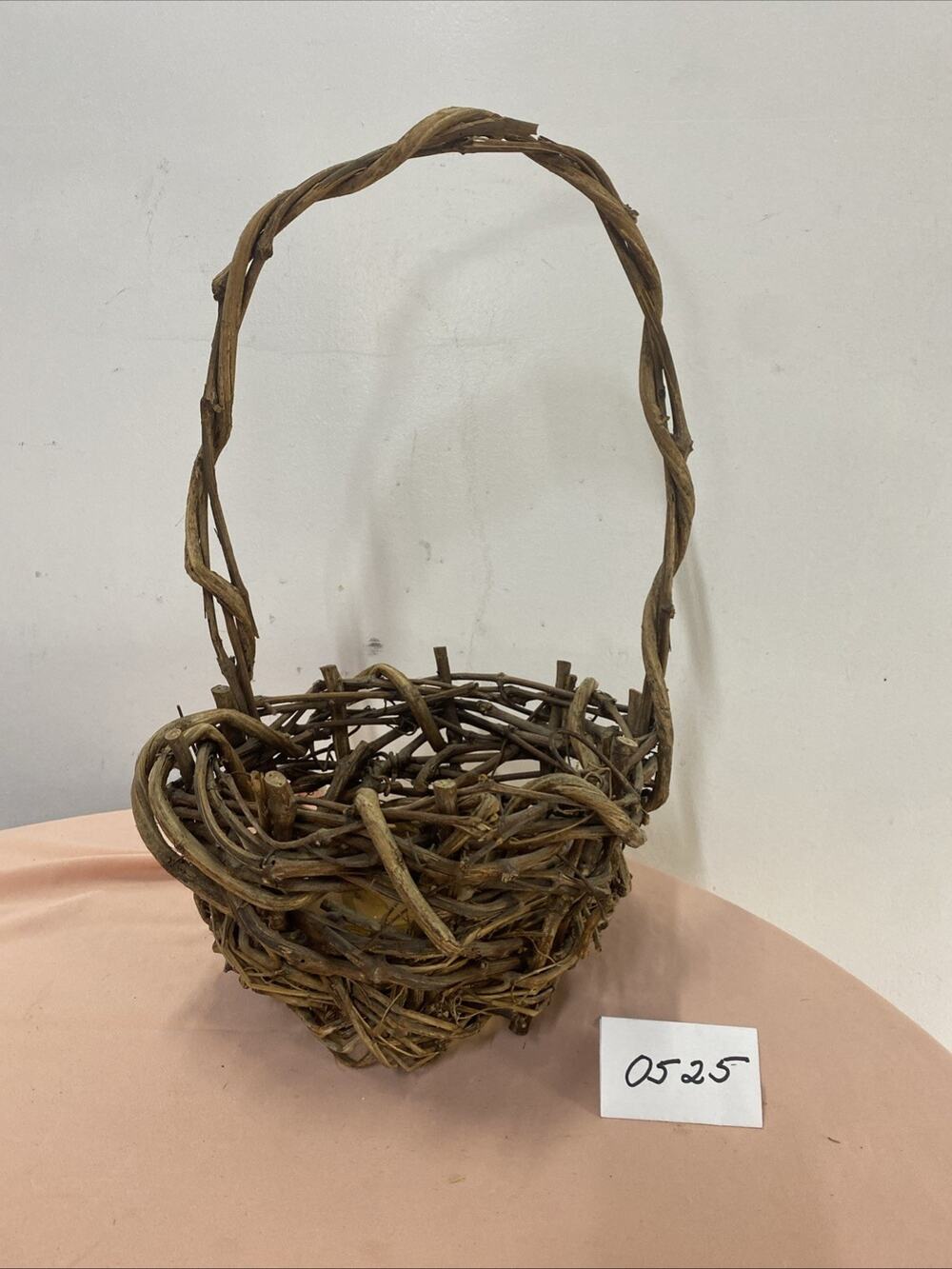 Large Round Primitive Grapevine Farmhouse Basket 10” Diameter 17.5” W/Handle